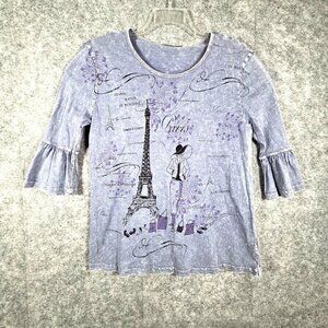 Jess & Jane Women's Knit Top Round Neck 3/4 Sleeve Pullover Paris Purple Size L